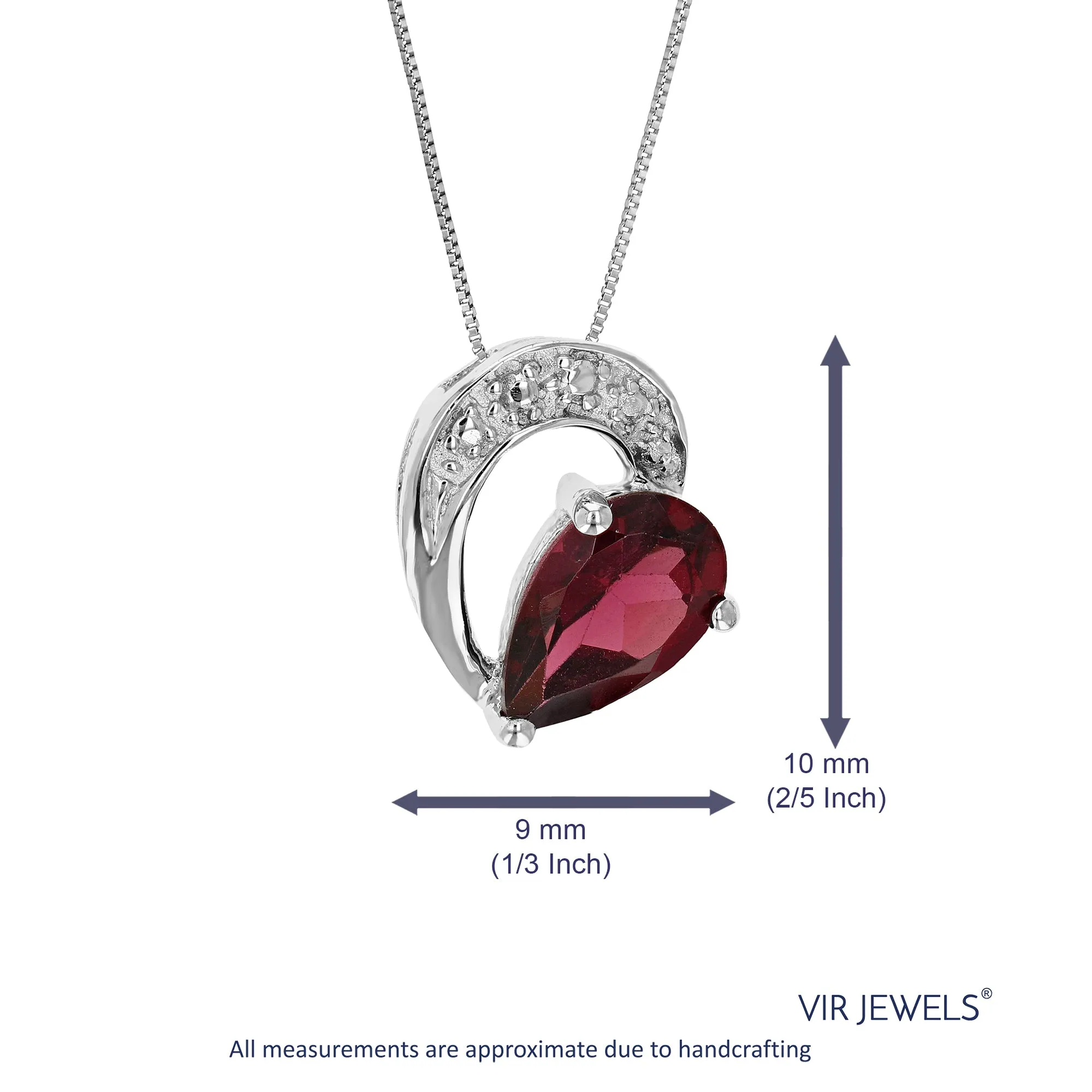 0.90 cttw Garnet Pendant Necklace .925 Sterling Silver With Rhodium 8x6 MM Pear