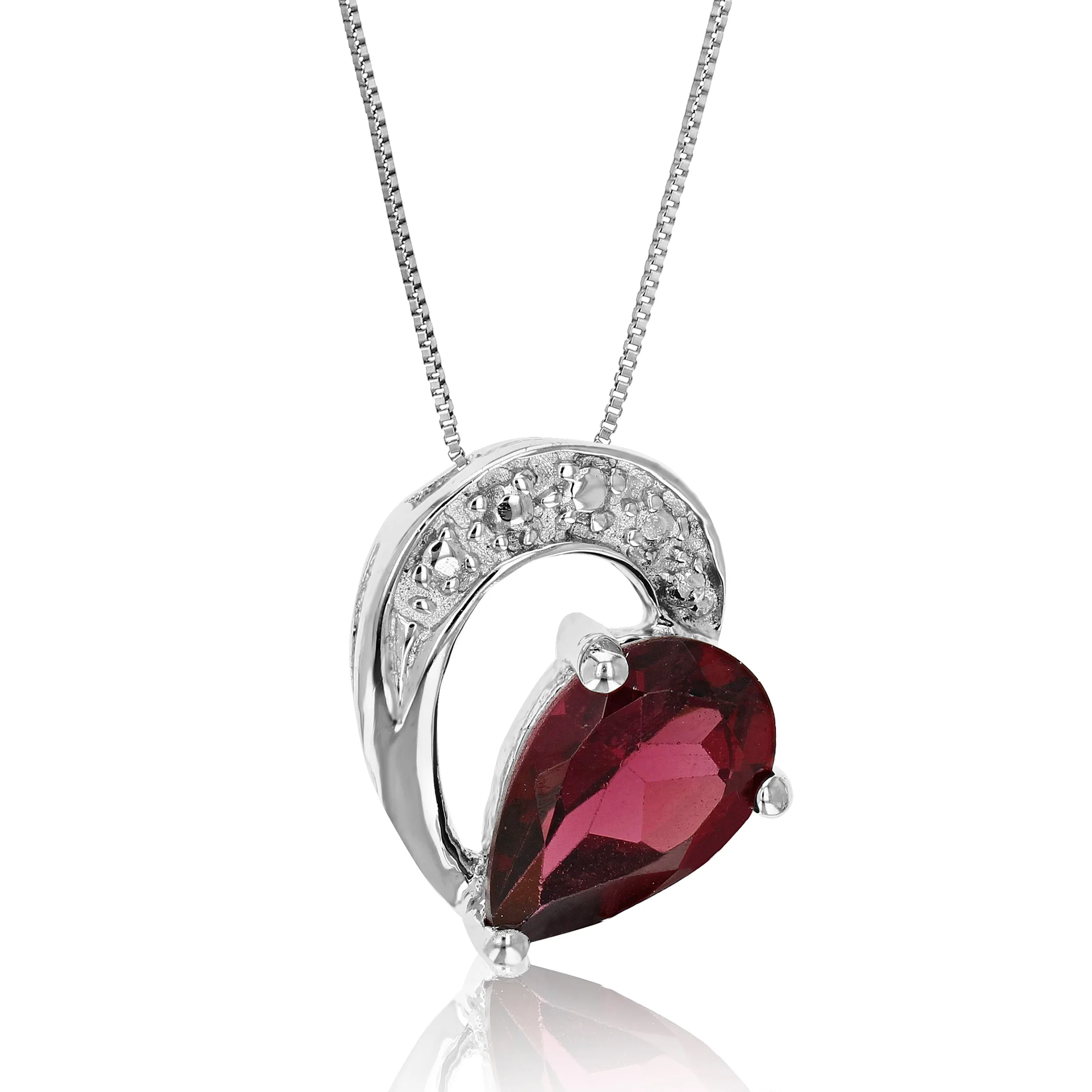 0.90 cttw Garnet Pendant Necklace .925 Sterling Silver With Rhodium 8x6 MM Pear