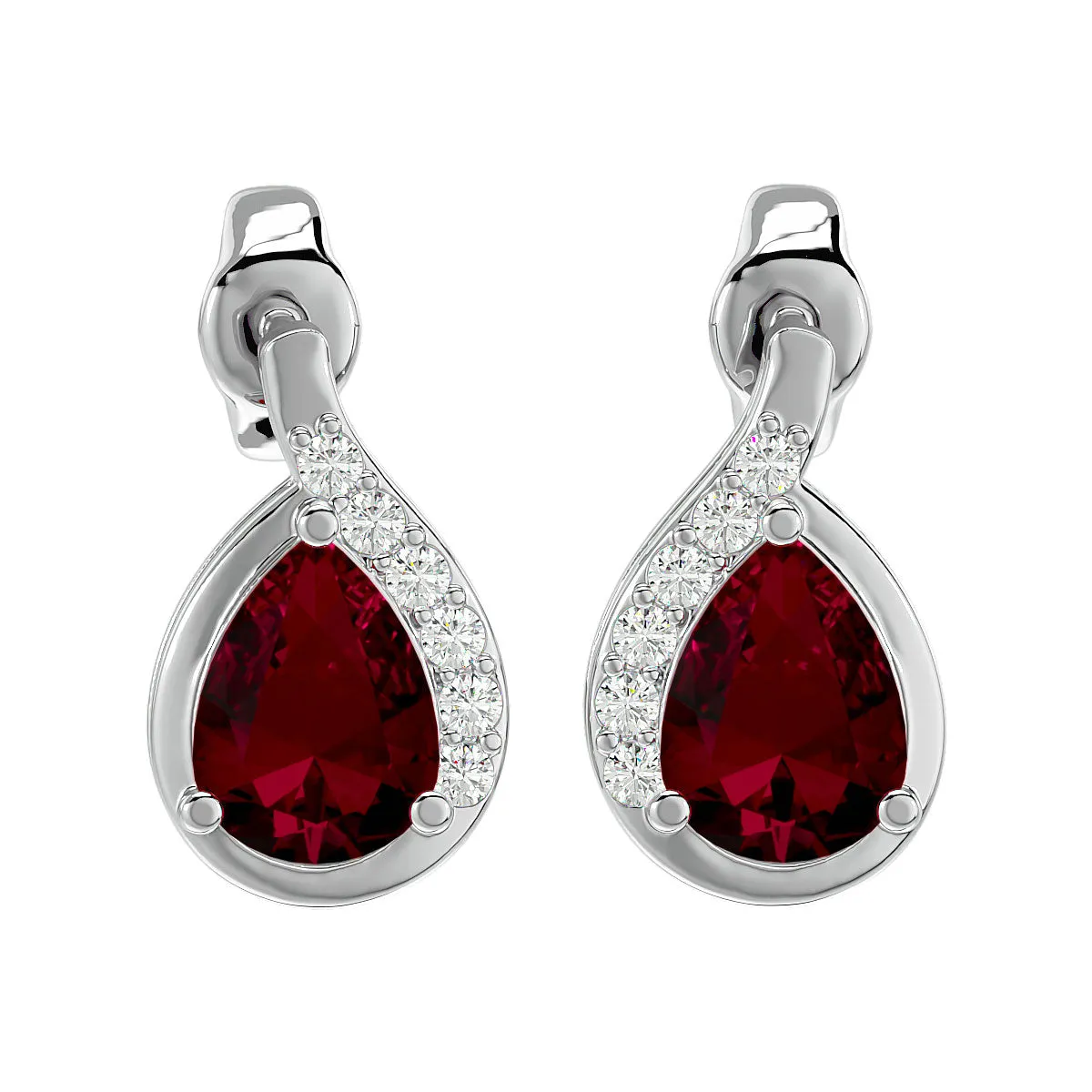 1 3/4 Carat Ruby And Diamond Pear Shape Stud Earrings In 14 Karat White Gold