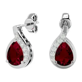 1 3/4 Carat Ruby And Diamond Pear Shape Stud Earrings In 14 Karat White Gold