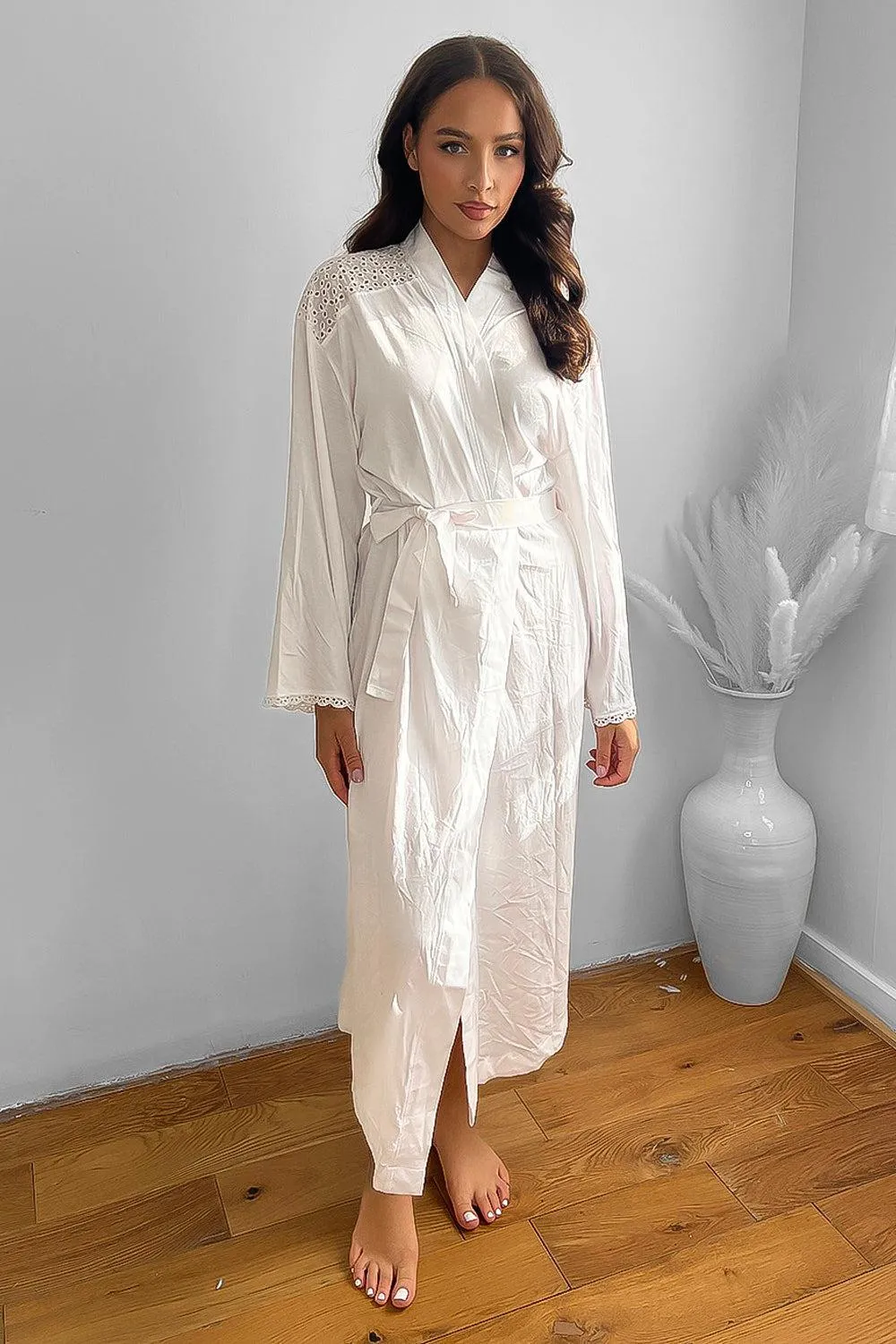 100% Cotton Lace Details Maxi Summer Robe