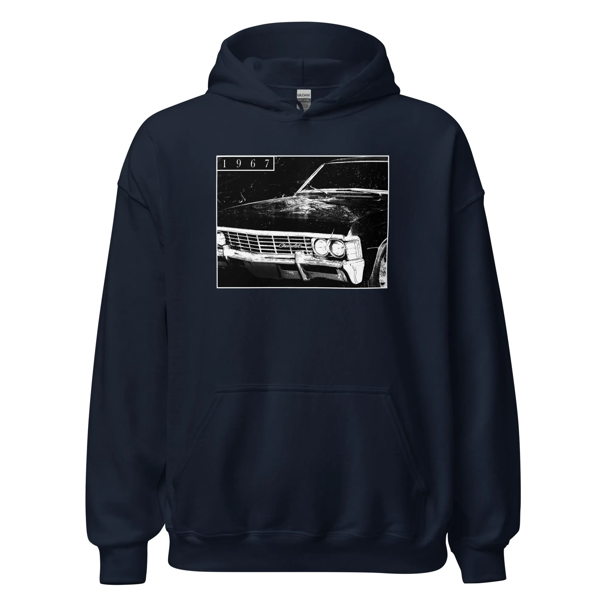 1967 Impala Hoodie Sweatshirt With Distressed Photo Design