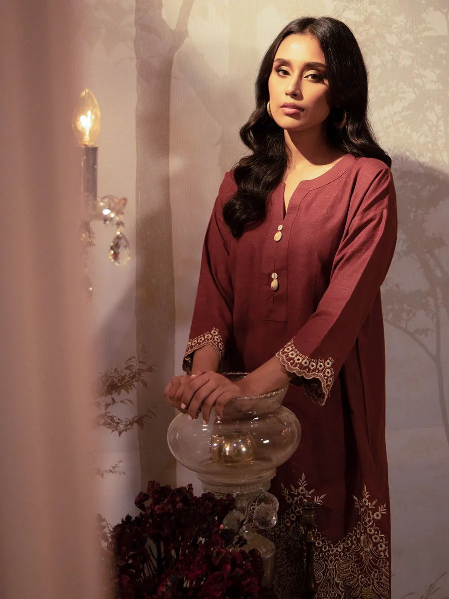 1pc Stitched Basic Embroidered Khaddar Shirt