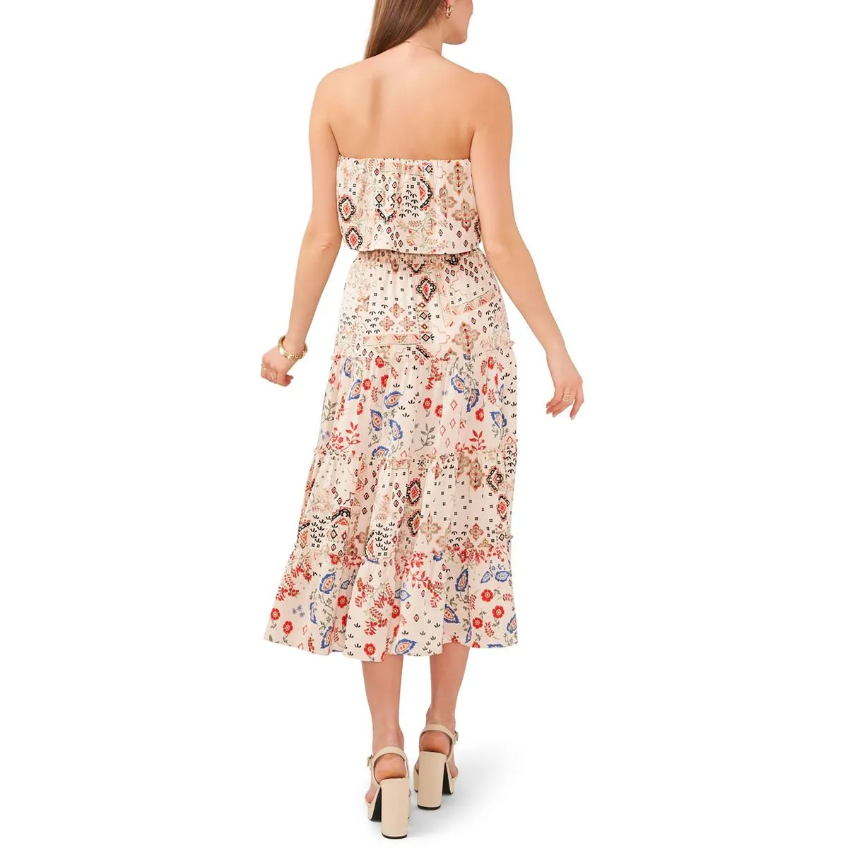 1.State Womens Printed Tiered Maxi Dress