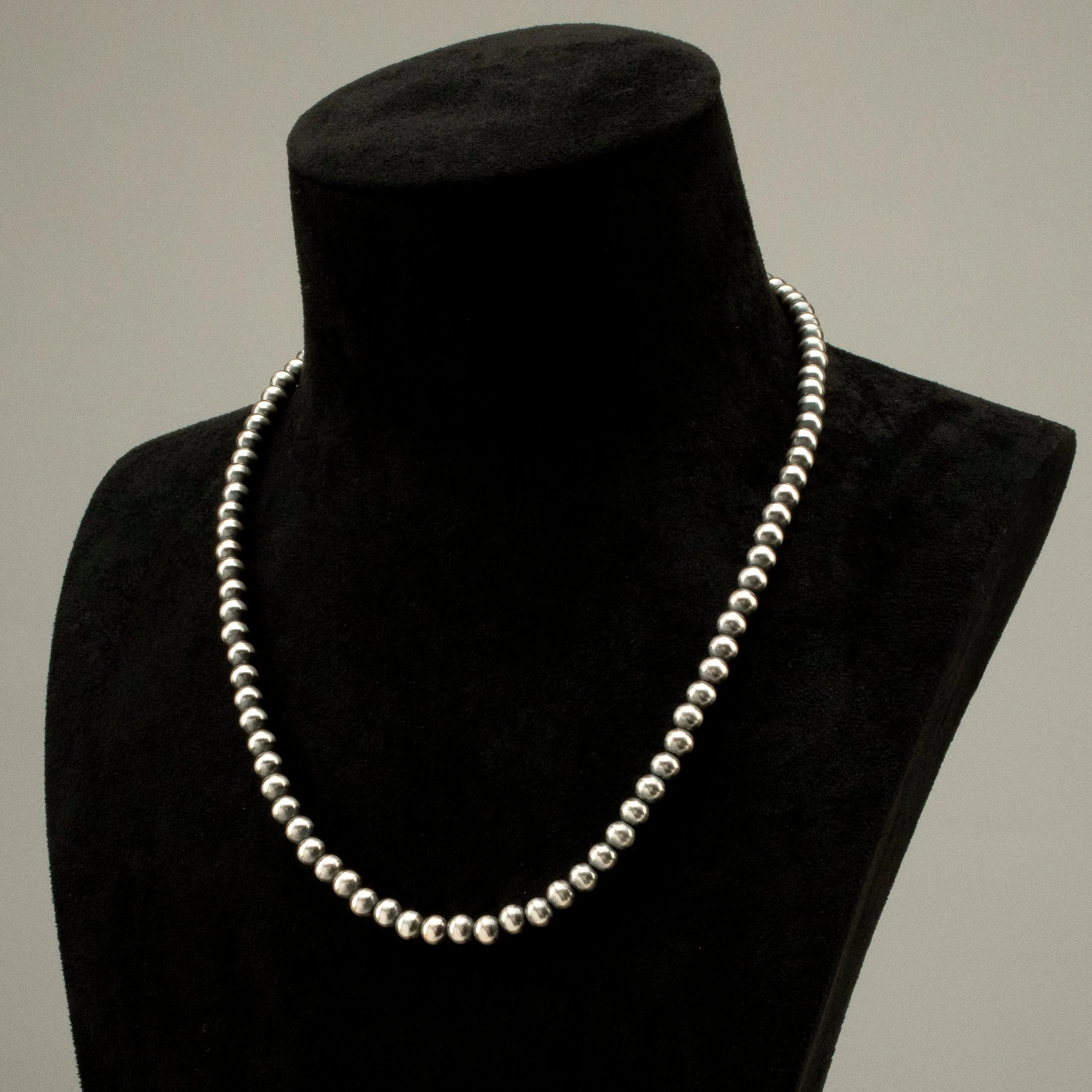 20 Single Strand 6mm Navajo Pearl USA Native American Made 925 Sterling Silver Necklace