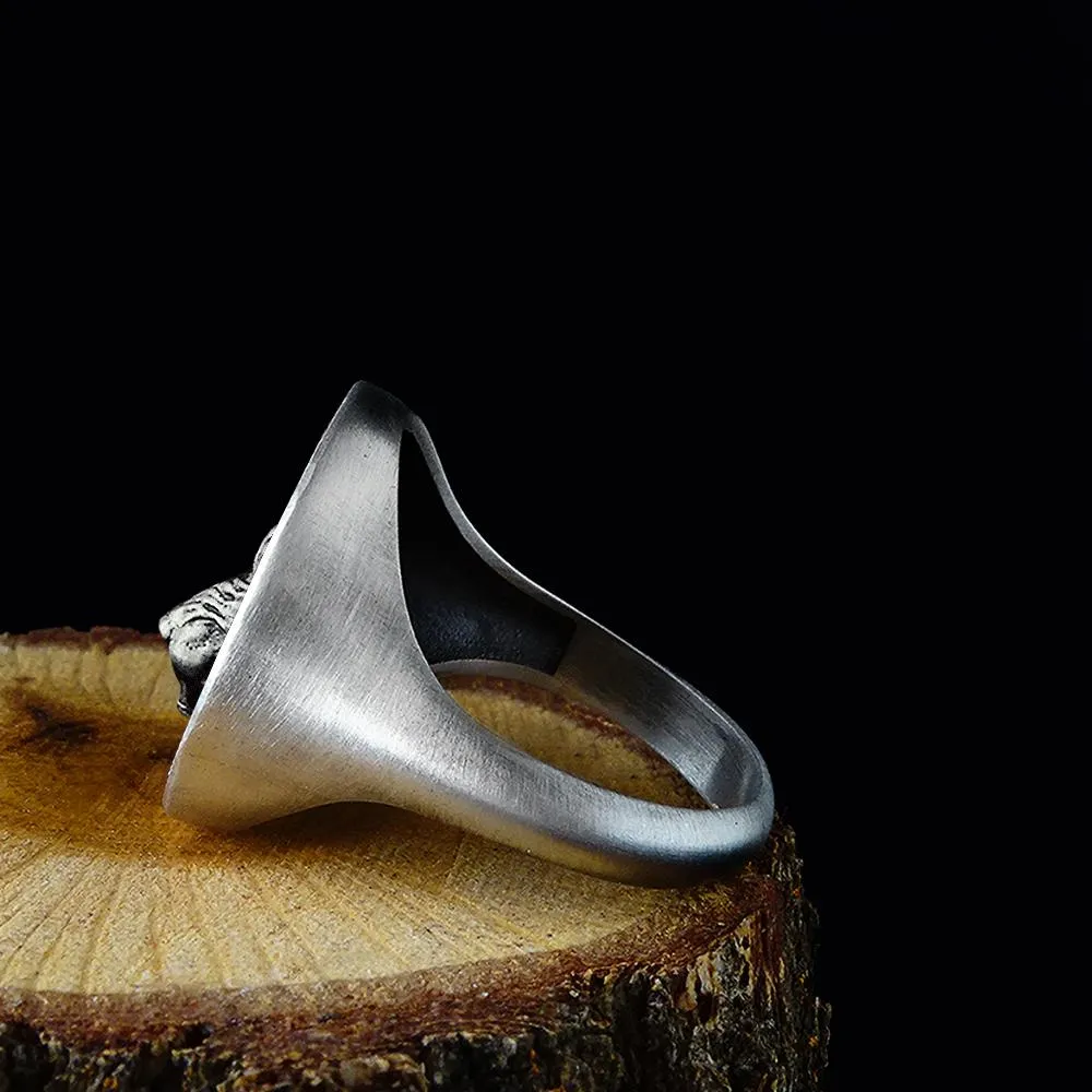 3D Wolf Head Handmade Signet Oxidized 925 Sterling Silver Ring For Men