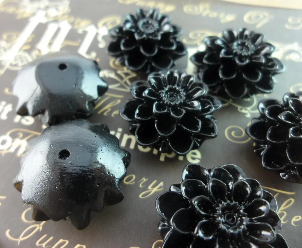 4 Pcs Black 19 Mm Chrysanthemum Cabochon