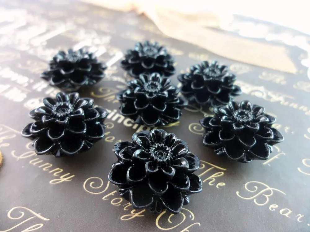 4 Pcs Black 19 Mm Chrysanthemum Cabochon