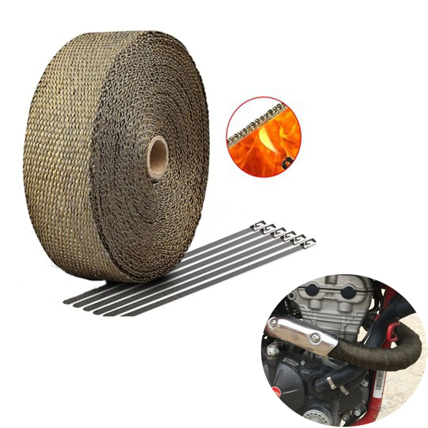 5cm*5/10/15/20M Car Motorcycle Exhaust Thermal Exhaust Tape Exhaust Heat Tape Wrap Pipe Wrap Shields Manifold Header Insulation