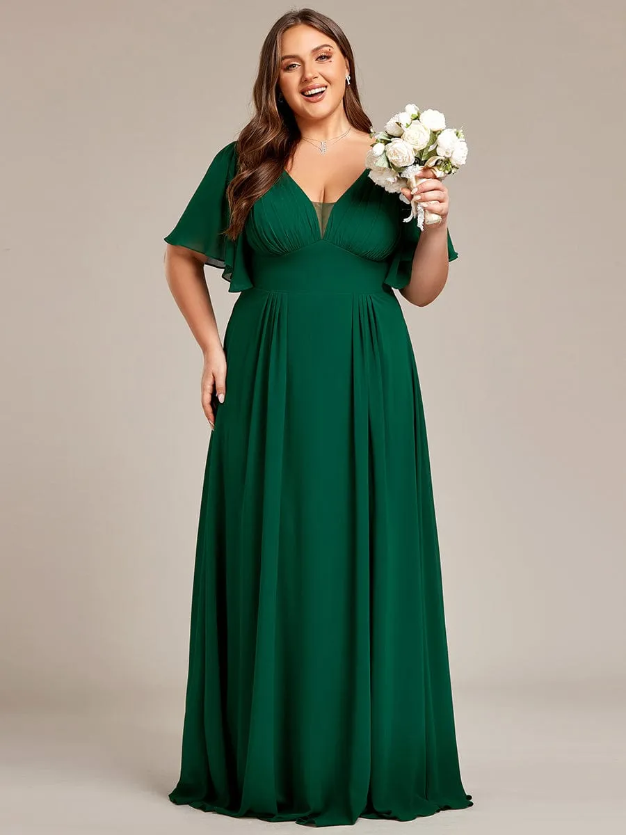 A-Line Empire Waist Plus Size Chiffon Bridesmaid Dress with Elegant Double V-Neck