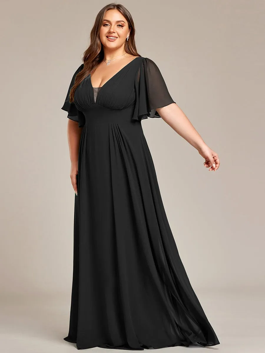 A-Line Empire Waist Plus Size Chiffon Bridesmaid Dress with Elegant Double V-Neck