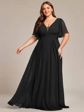 A-Line Empire Waist Plus Size Chiffon Bridesmaid Dress with Elegant Double V-Neck