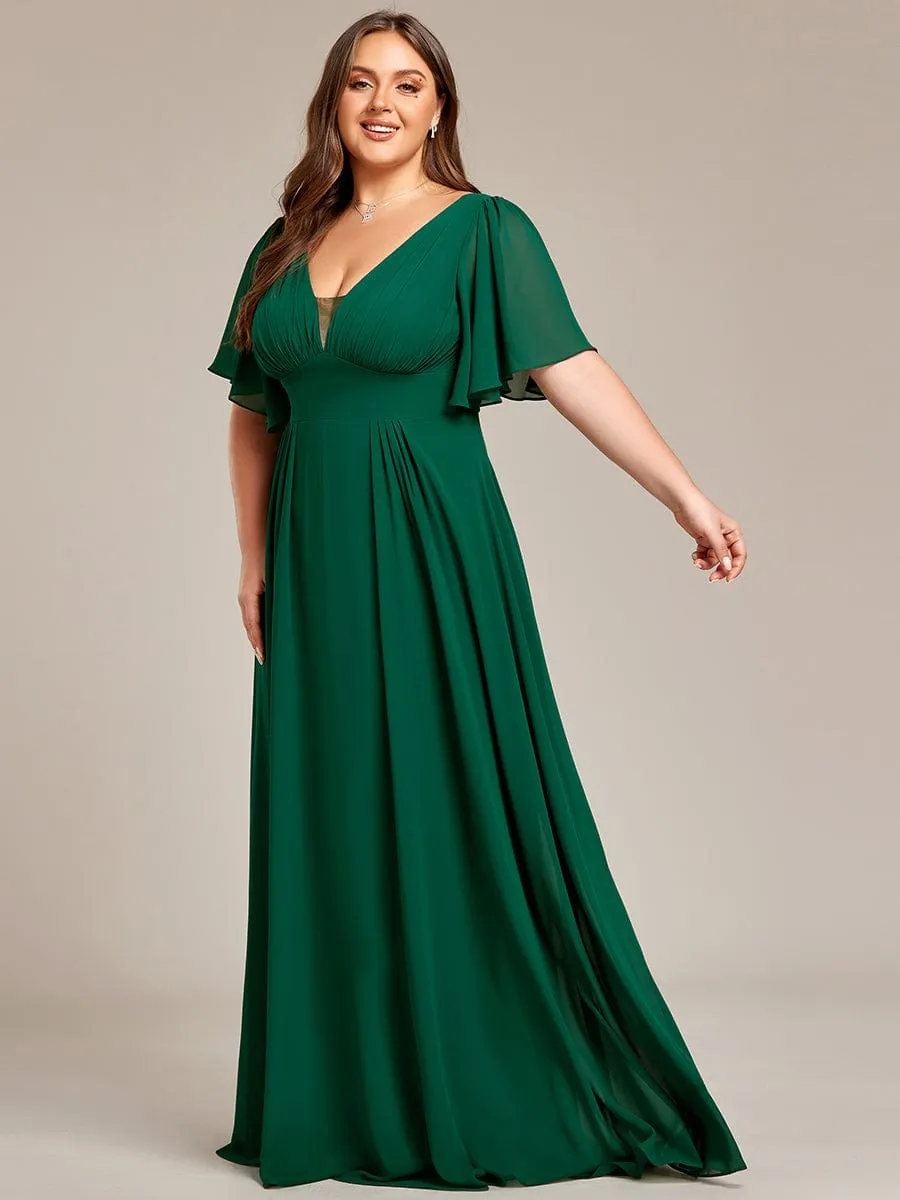 A-Line Empire Waist Plus Size Chiffon Bridesmaid Dress with Elegant Double V-Neck