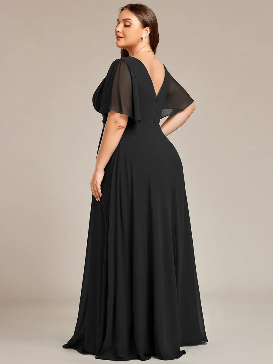 A-Line Empire Waist Plus Size Chiffon Bridesmaid Dress with Elegant Double V-Neck