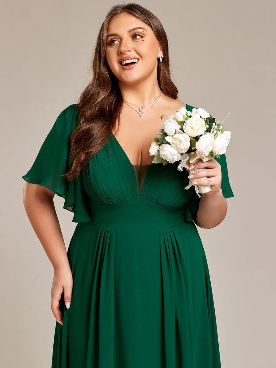 A-Line Empire Waist Plus Size Chiffon Bridesmaid Dress with Elegant Double V-Neck