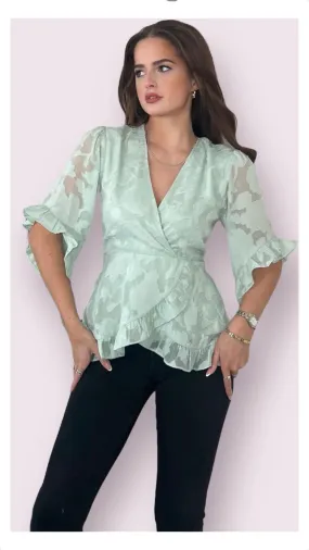 A1532 Rory Mint Faux Wrap Top