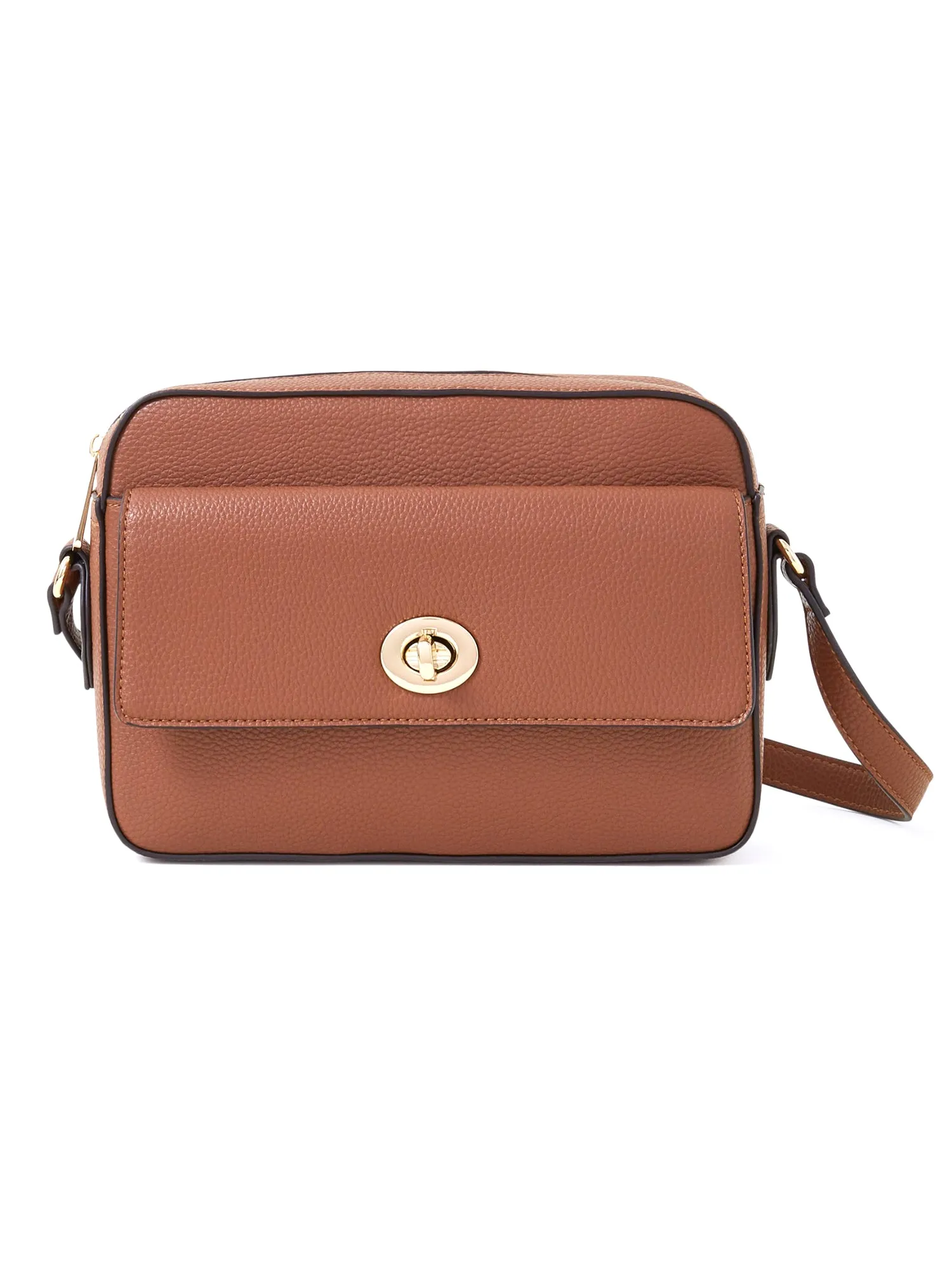 Accessorize London Women's Tan Boxy Twist-Lock Cross-Body Bag