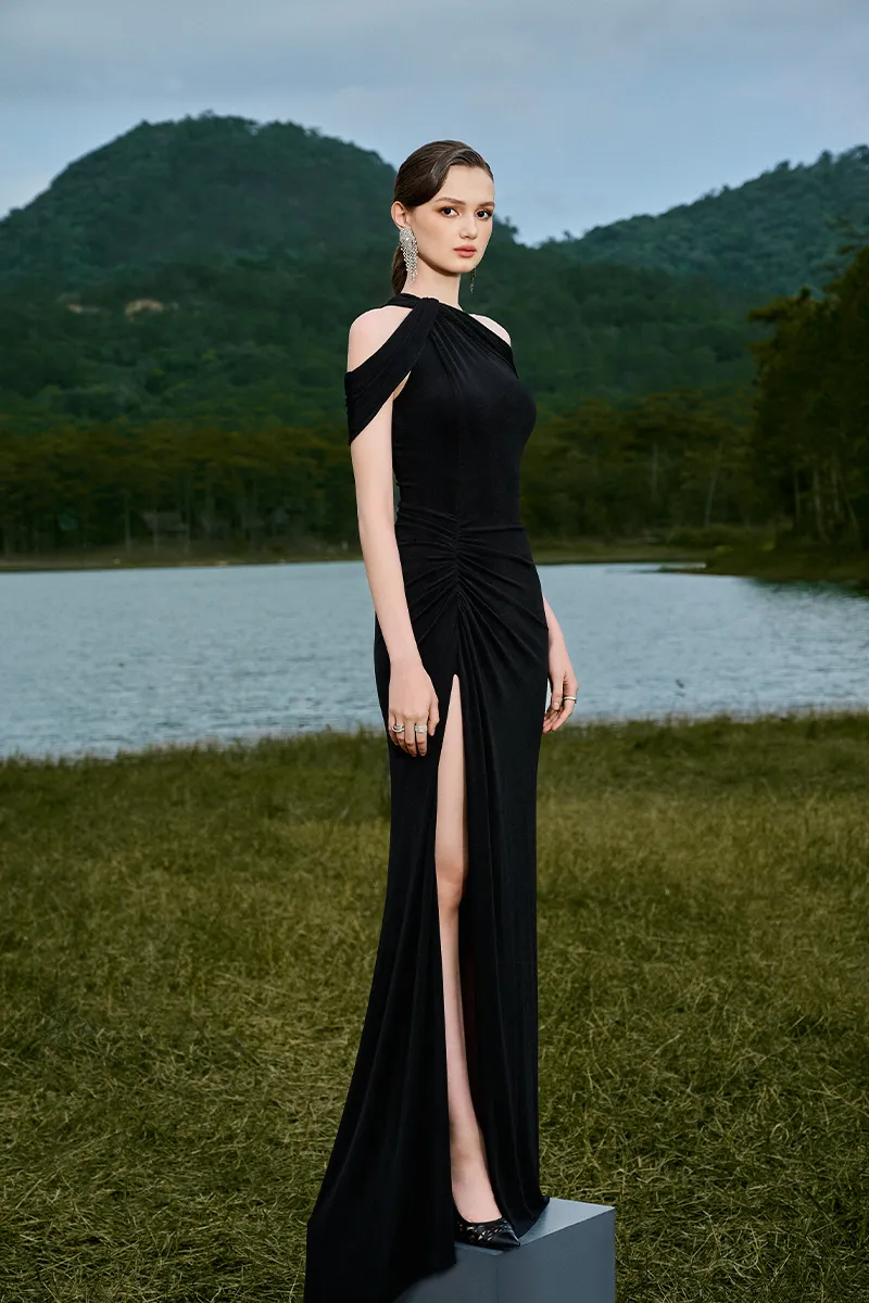 ADELE BLACK ASYMMETRIC MAXI DRESS