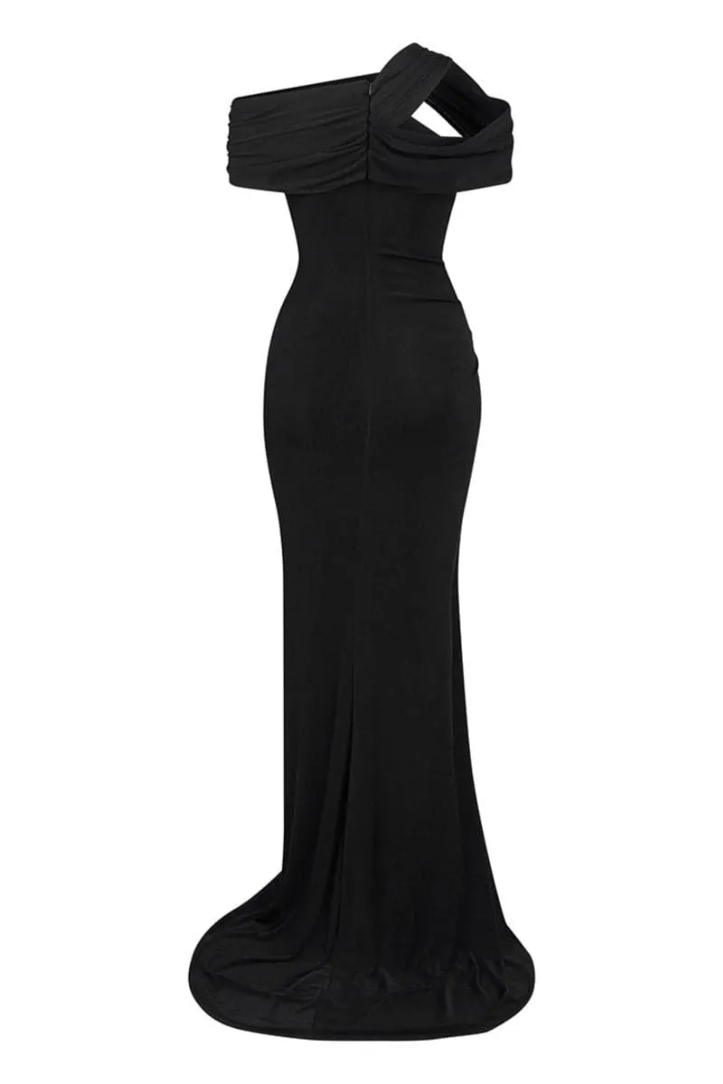 ADELE BLACK ASYMMETRIC MAXI DRESS