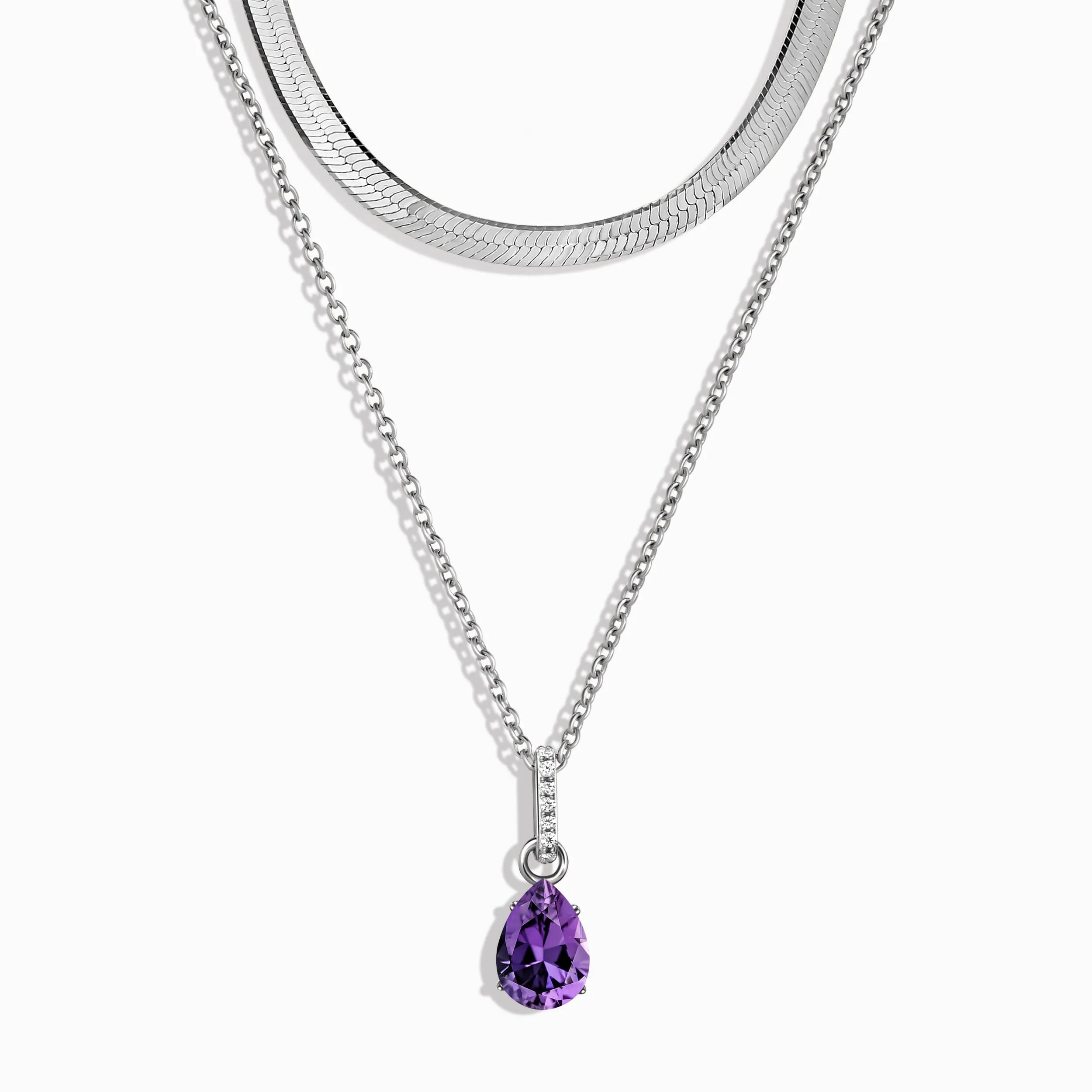 Amethyst Birthstone Sway Necklace & Herringbone Chain