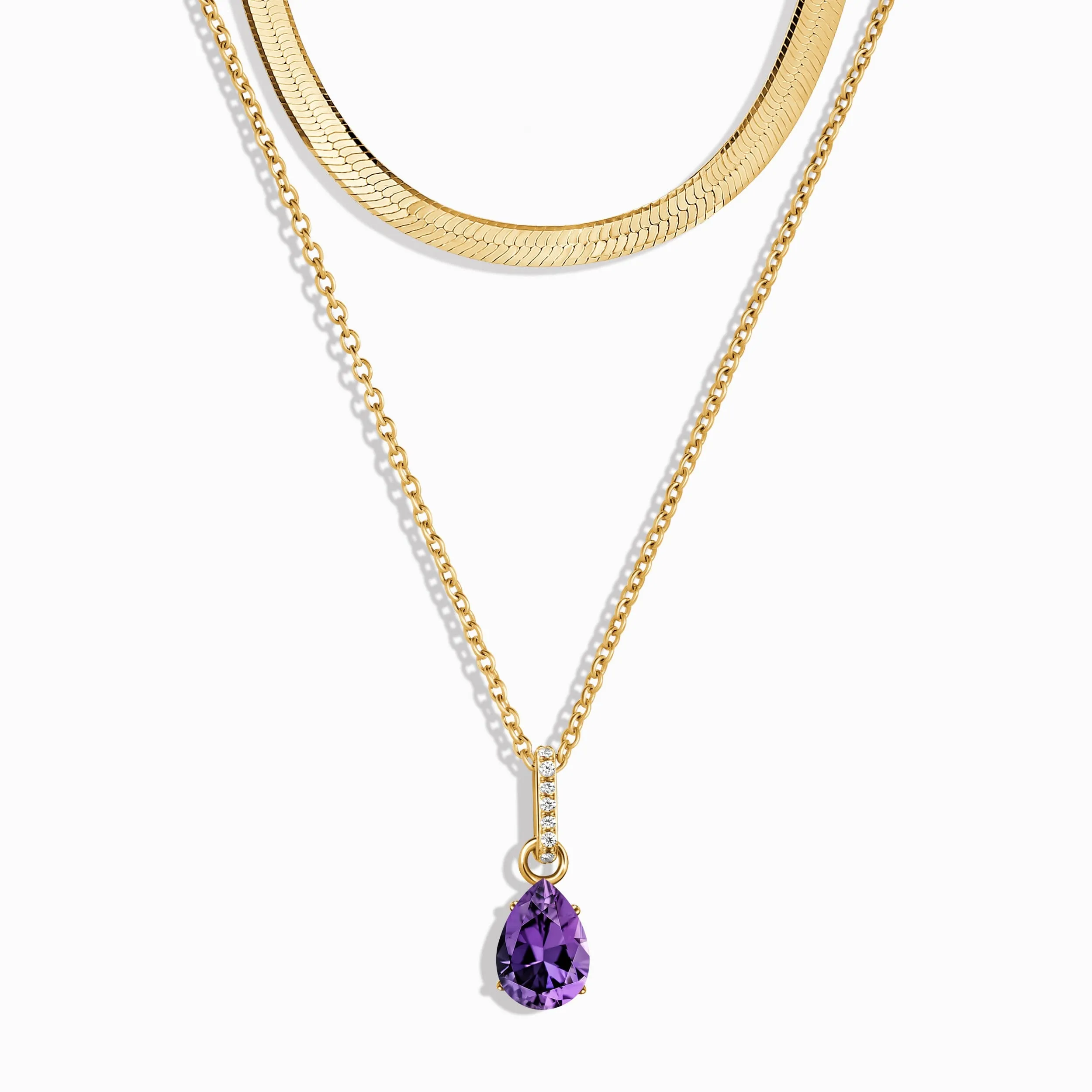 Amethyst Birthstone Sway Necklace & Herringbone Chain