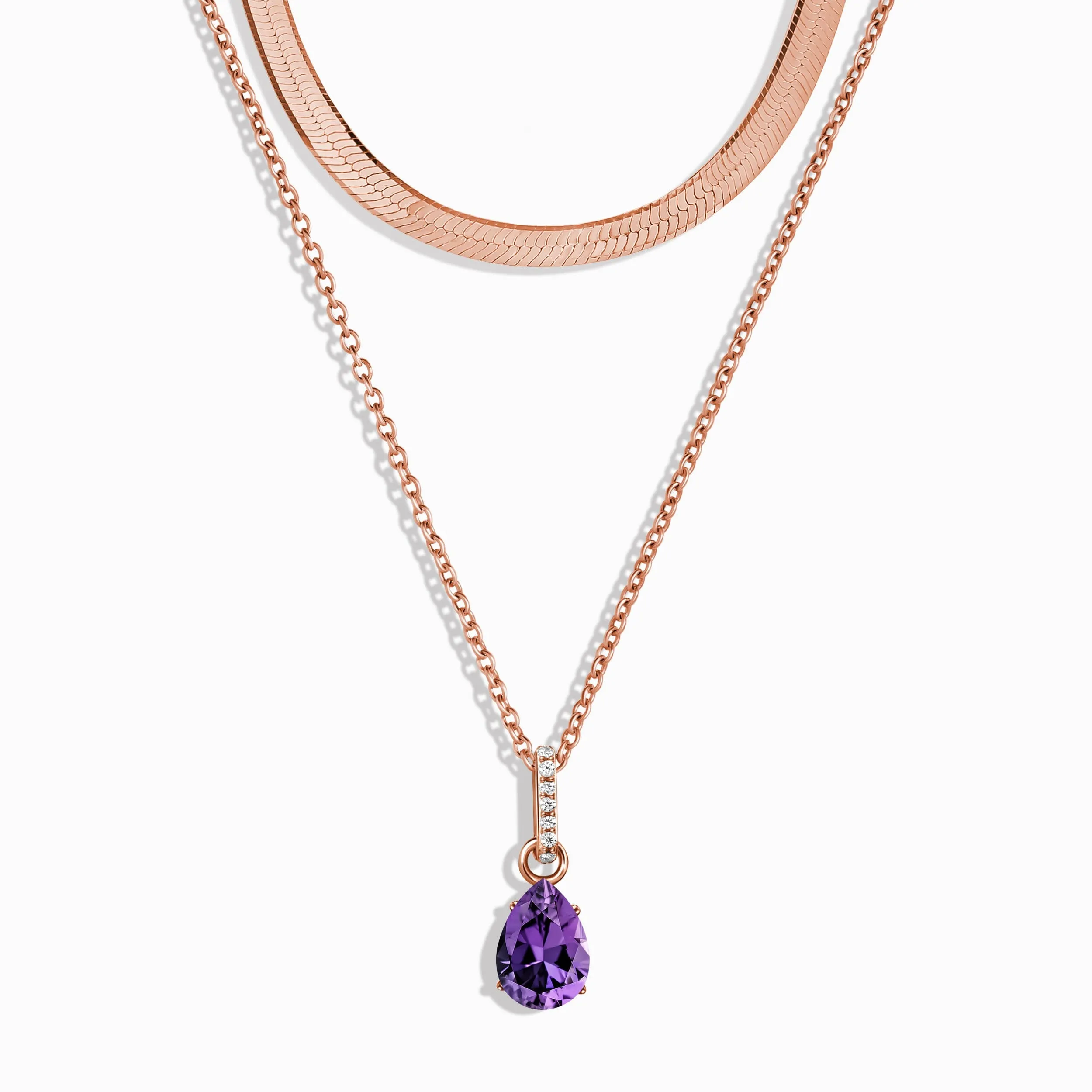 Amethyst Birthstone Sway Necklace & Herringbone Chain