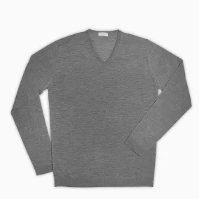 Andre V-Neck Jumper Superfine Merino Wool (Grey Melange)