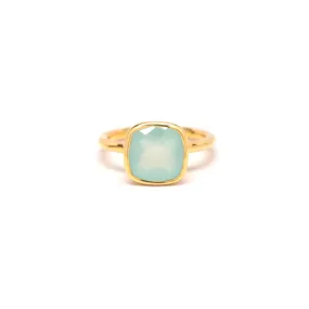 Aqua Chalcedony Square Gold Ring