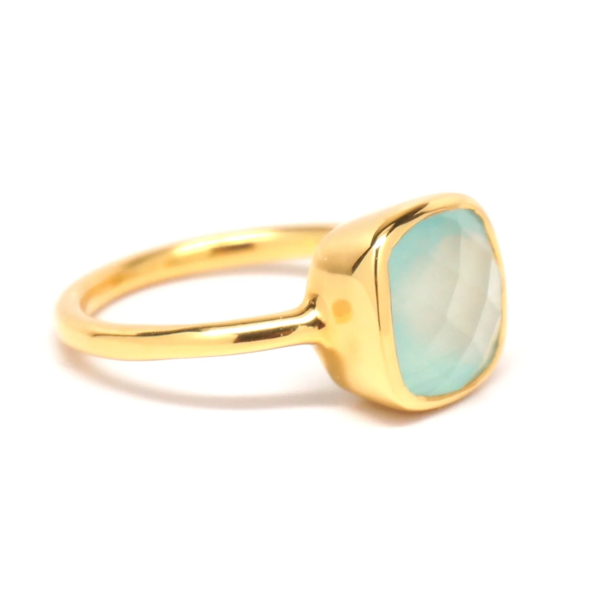 Aqua Chalcedony Square Gold Ring