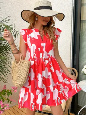 Beach Wedding Guest Attire: Women's Notched Cap Sleeve Printed Dress