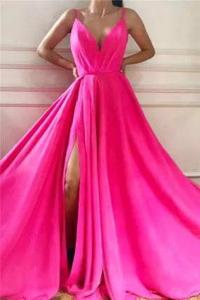 Best Long A-line V-neck Chiffon Prom Dress with Slit