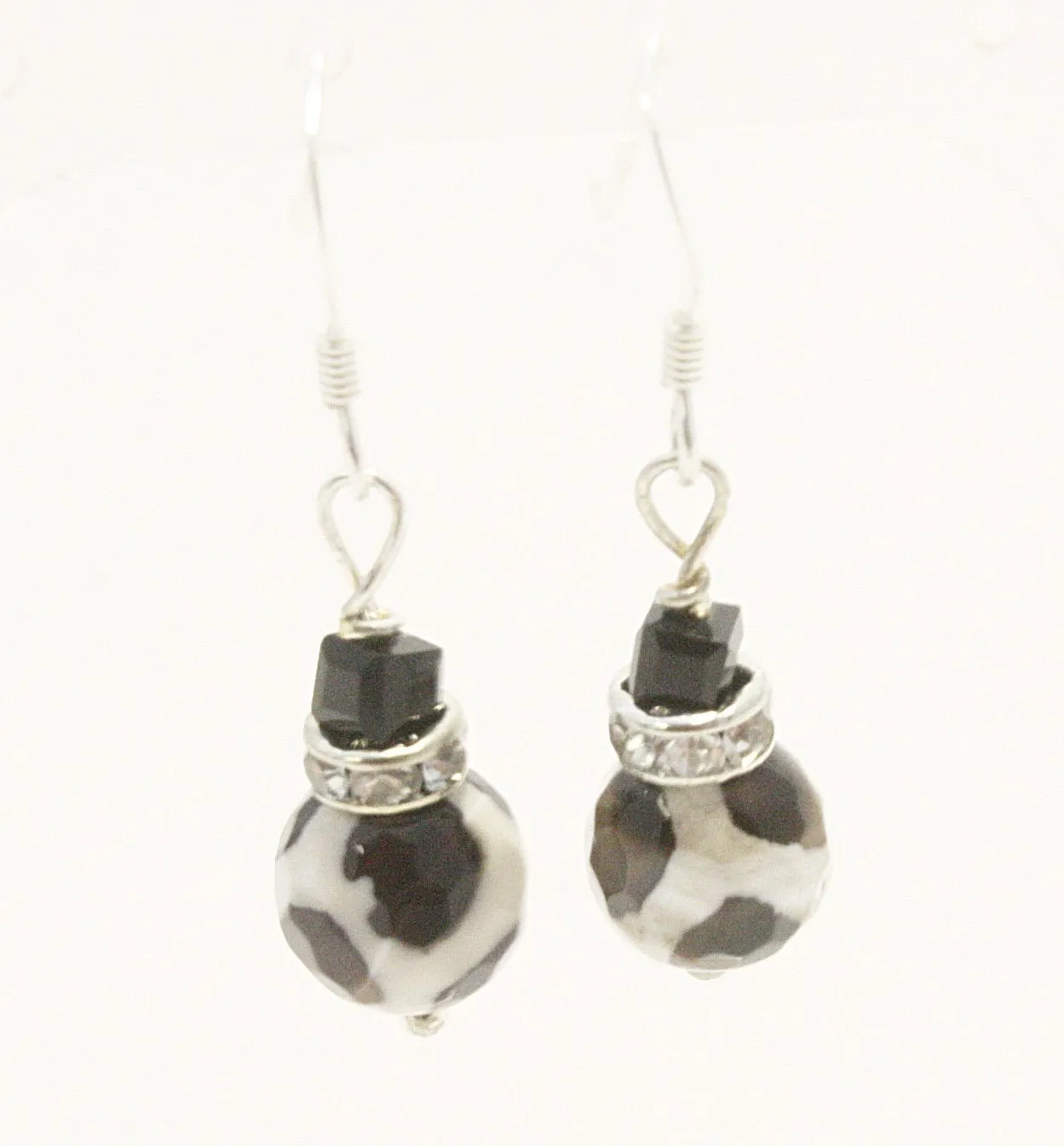 Black & White Gemstone Dalmatian Jasper Drop Earrings