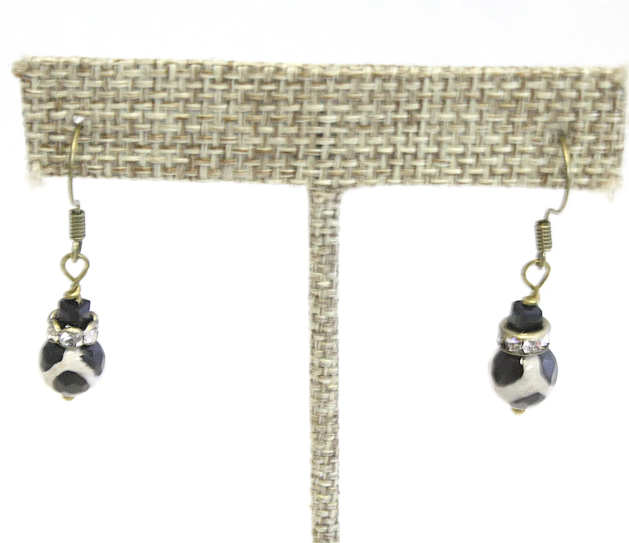 Black & White Gemstone Dalmatian Jasper Drop Earrings