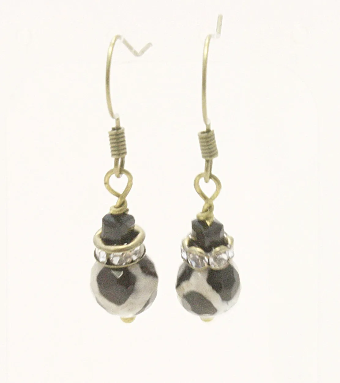 Black & White Gemstone Dalmatian Jasper Drop Earrings