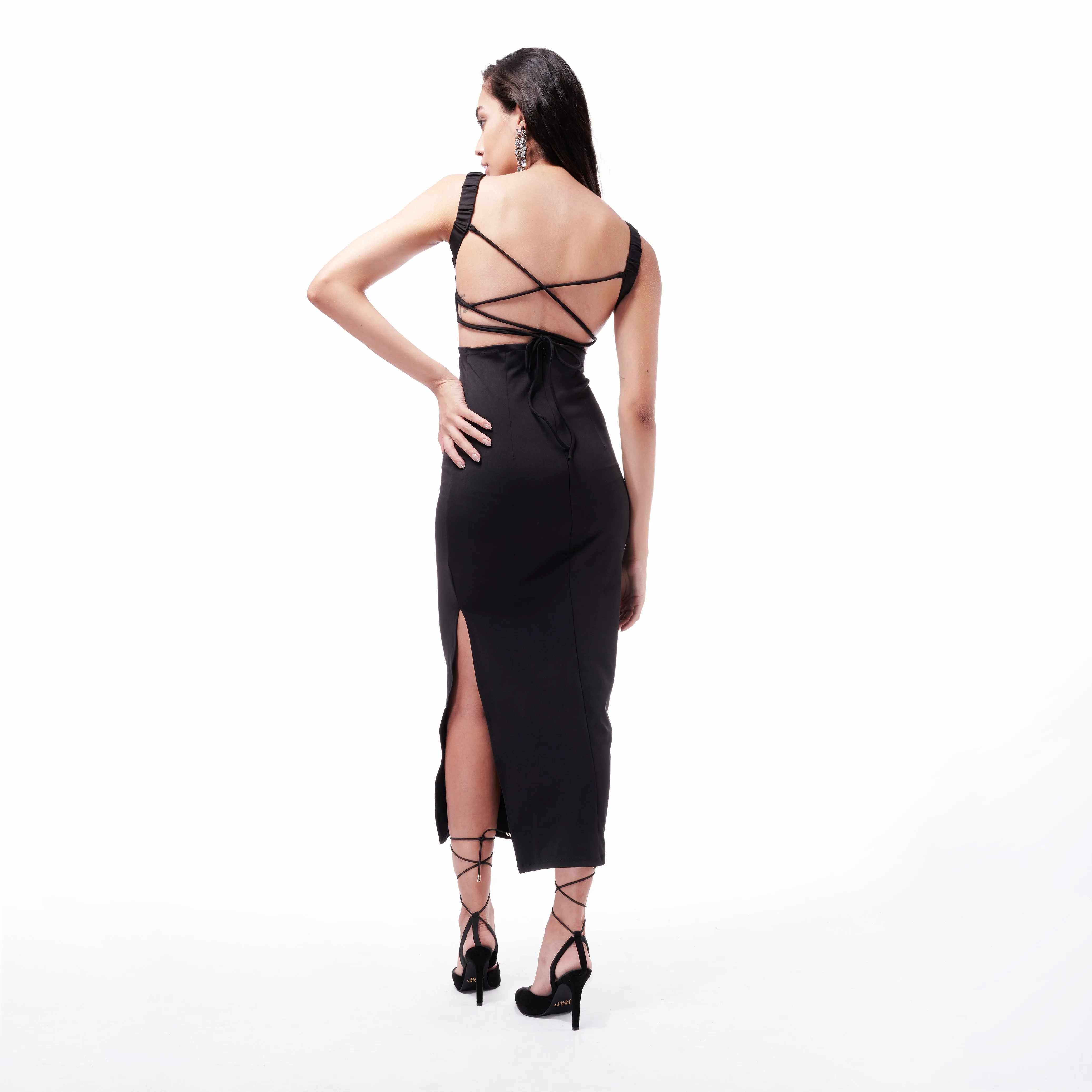 Black Backless Midi Dress