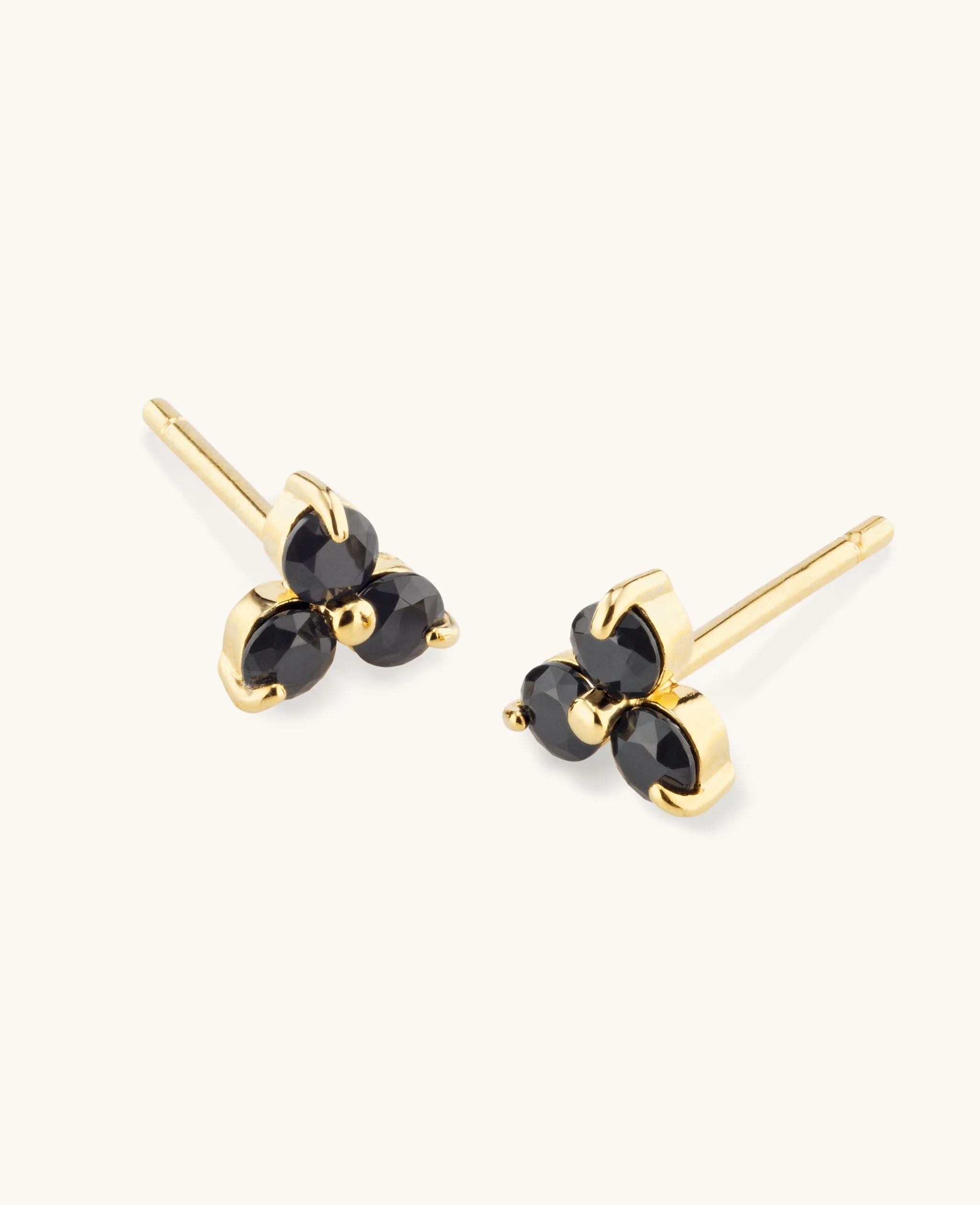 Black Spinel Large Fleur Studs Gold