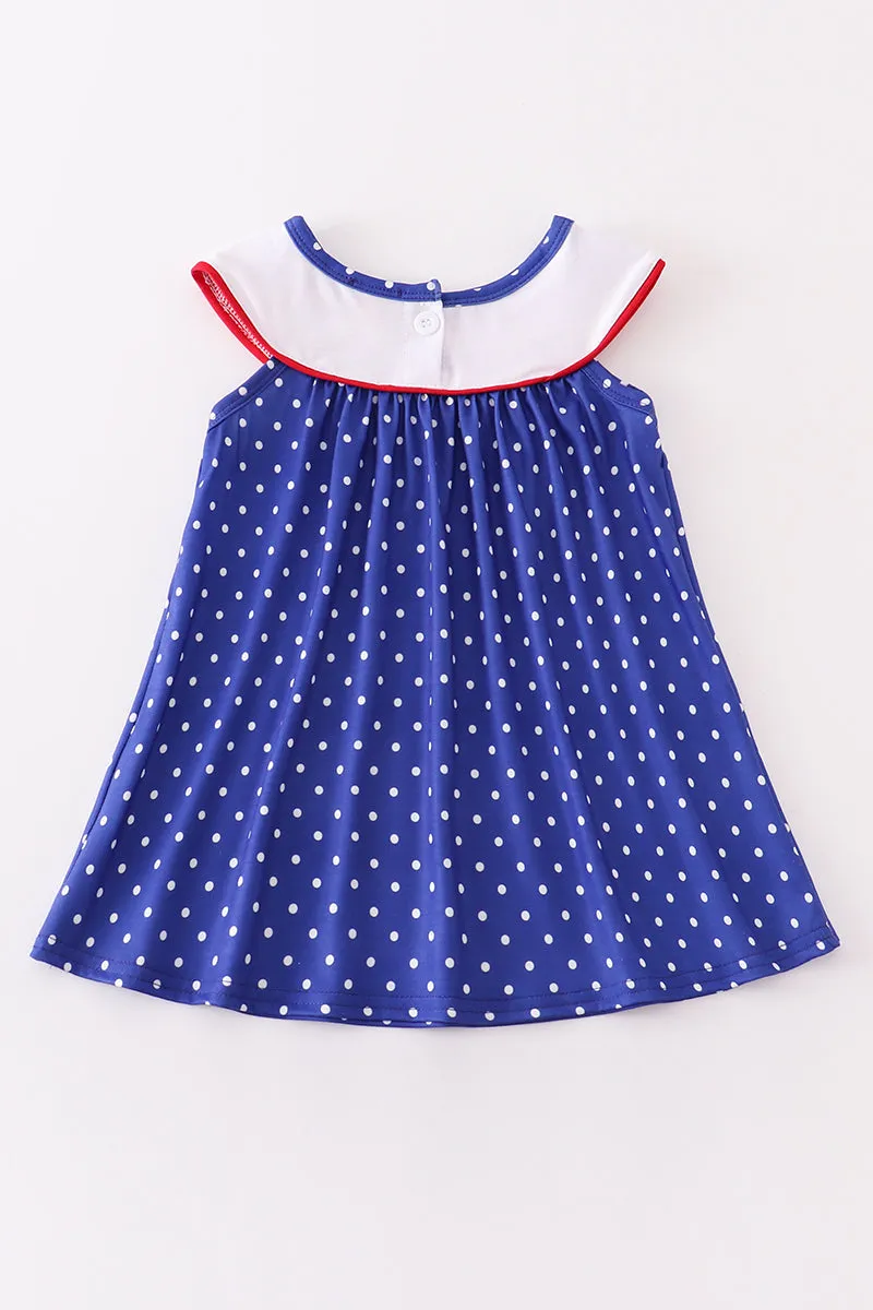 Blue patriotic flag applique dot dress