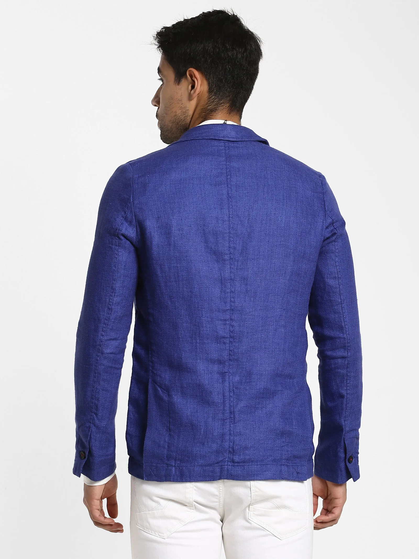 Blue Solid Linen Blazer