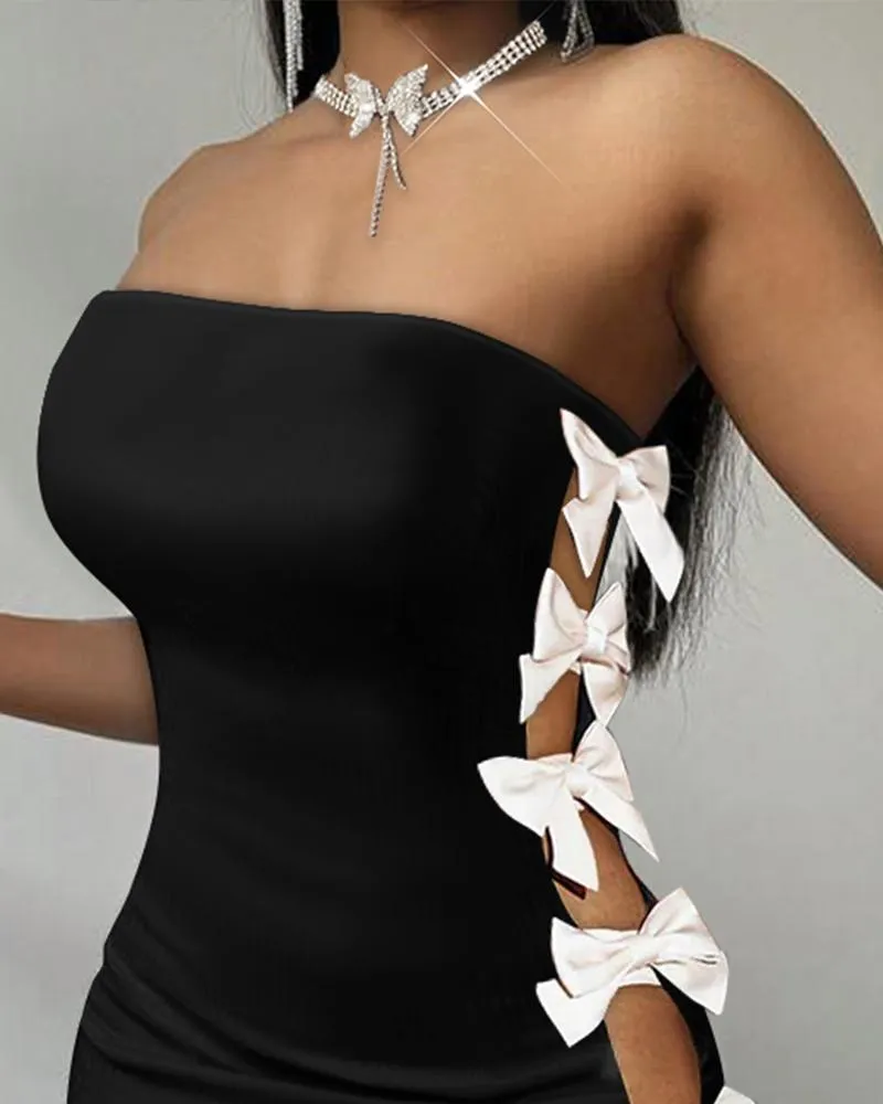 Bowknot Decor Bandeau Hollow Out Party Dress