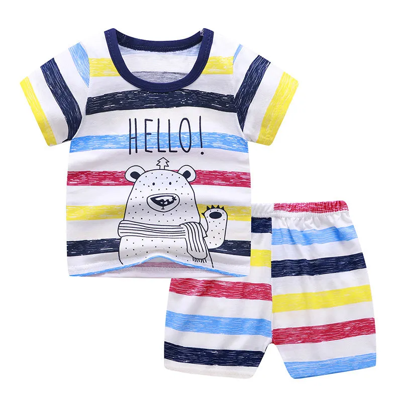 Boys Girls Cotton Cartoon Casual Short-sleeved Suit