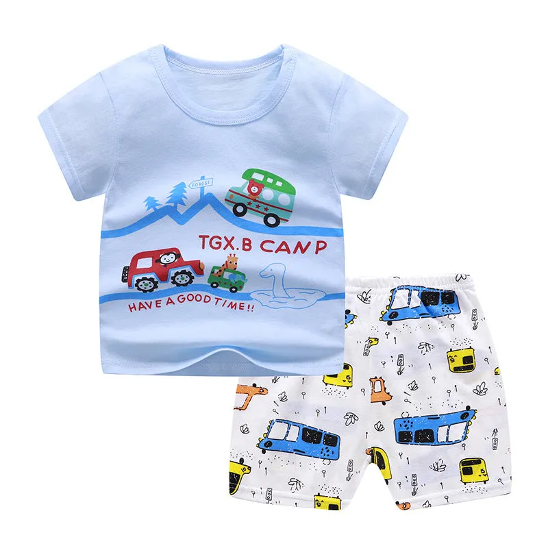 Boys Girls Cotton Cartoon Casual Short-sleeved Suit