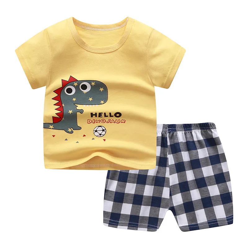 Boys Girls Cotton Cartoon Casual Short-sleeved Suit