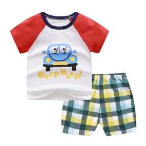 Boys Girls Cotton Cartoon Casual Short-sleeved Suit