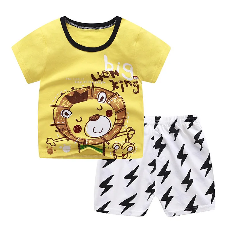 Boys Girls Cotton Cartoon Casual Short-sleeved Suit