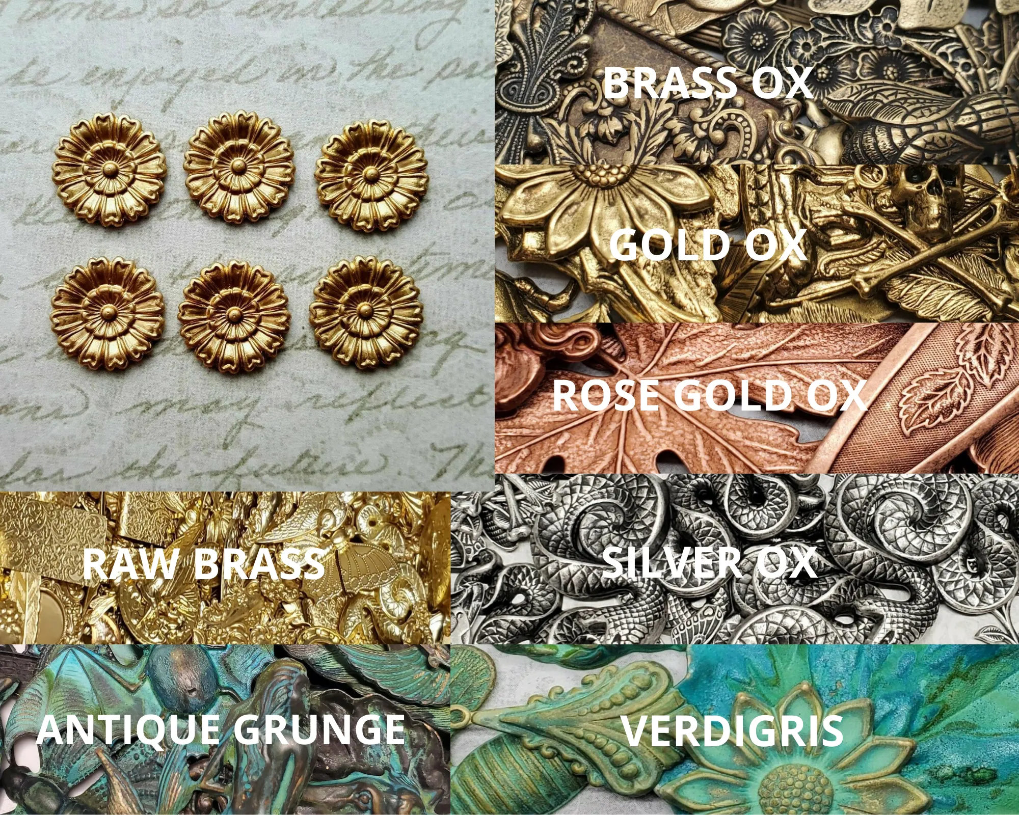 Brass Ornate Flower Findings x 6 - 2661S.