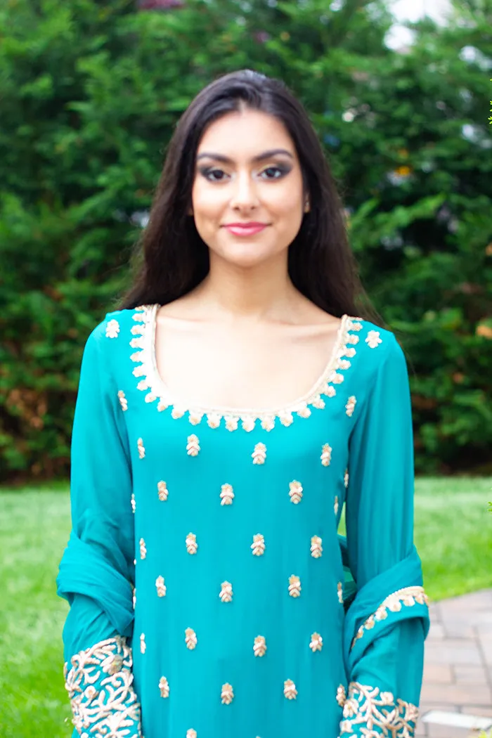 Buy Teal Green Embroidered Sharara | Clearance