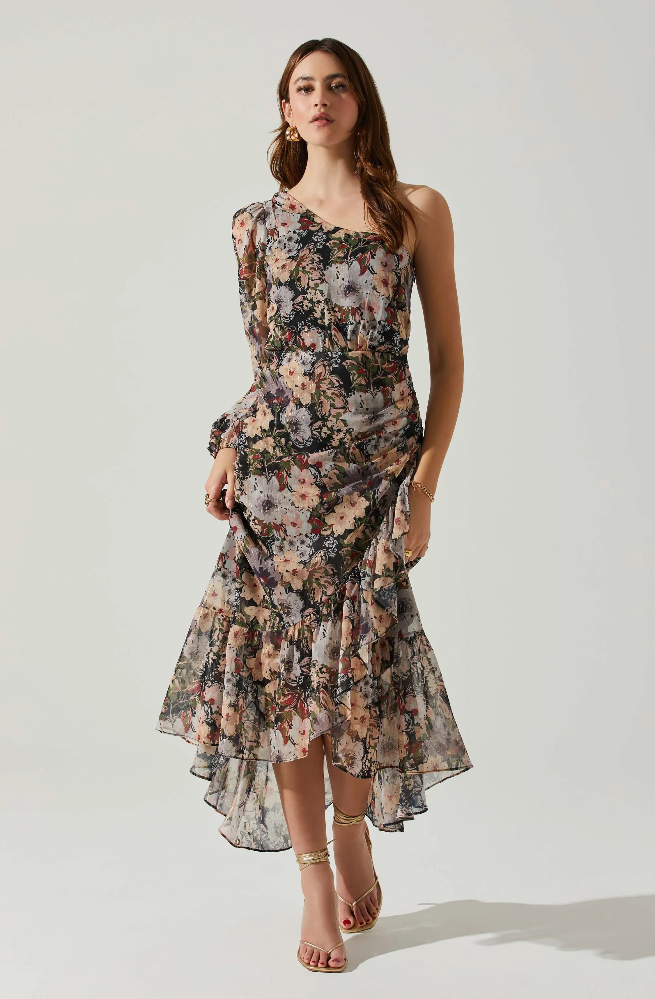 Calista Floral One Shoulder Midi Dress