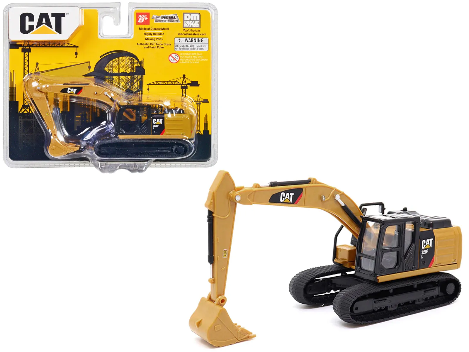 CAT Caterpillar 320F L Hydraulic Excavator Yellow and Black 1/64 Diecast Model by Diecast Masters