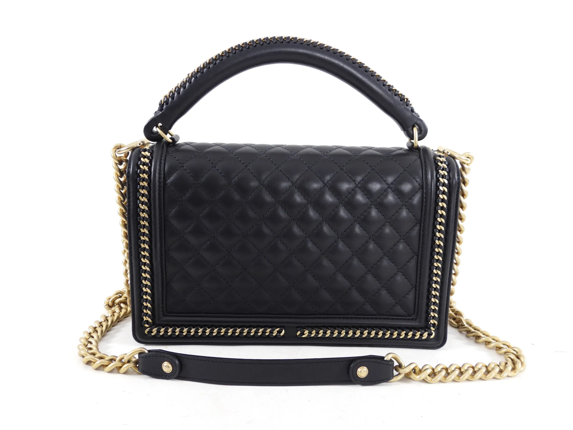 Chanel Large Black Quilted Boy Flap Bag with Top Handle