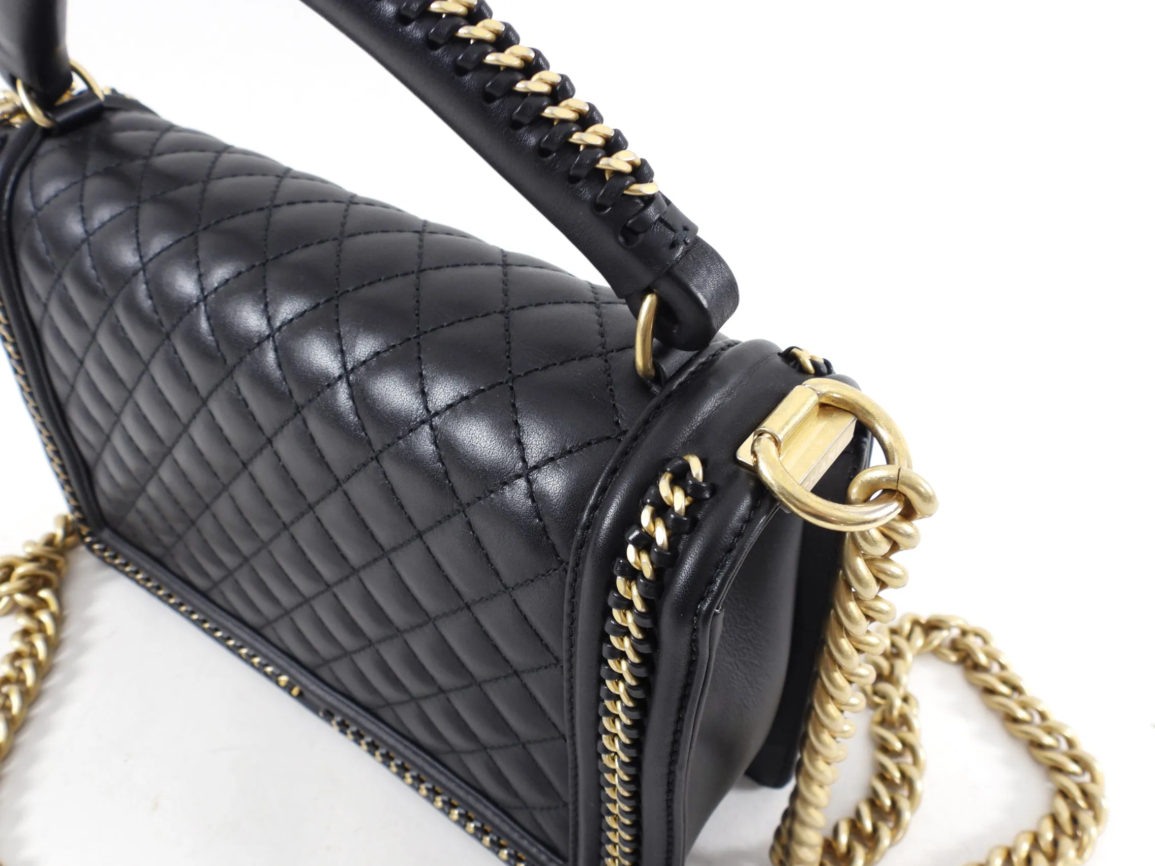 Chanel Large Black Quilted Boy Flap Bag with Top Handle